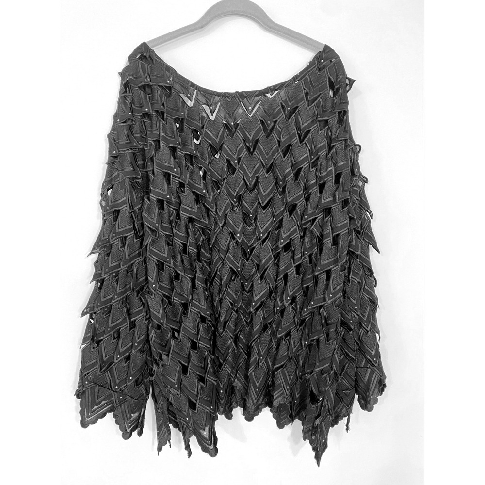 3D Textured Geometric Scale Top Black Navy Blue Beaded Avant Garde Blouse XL